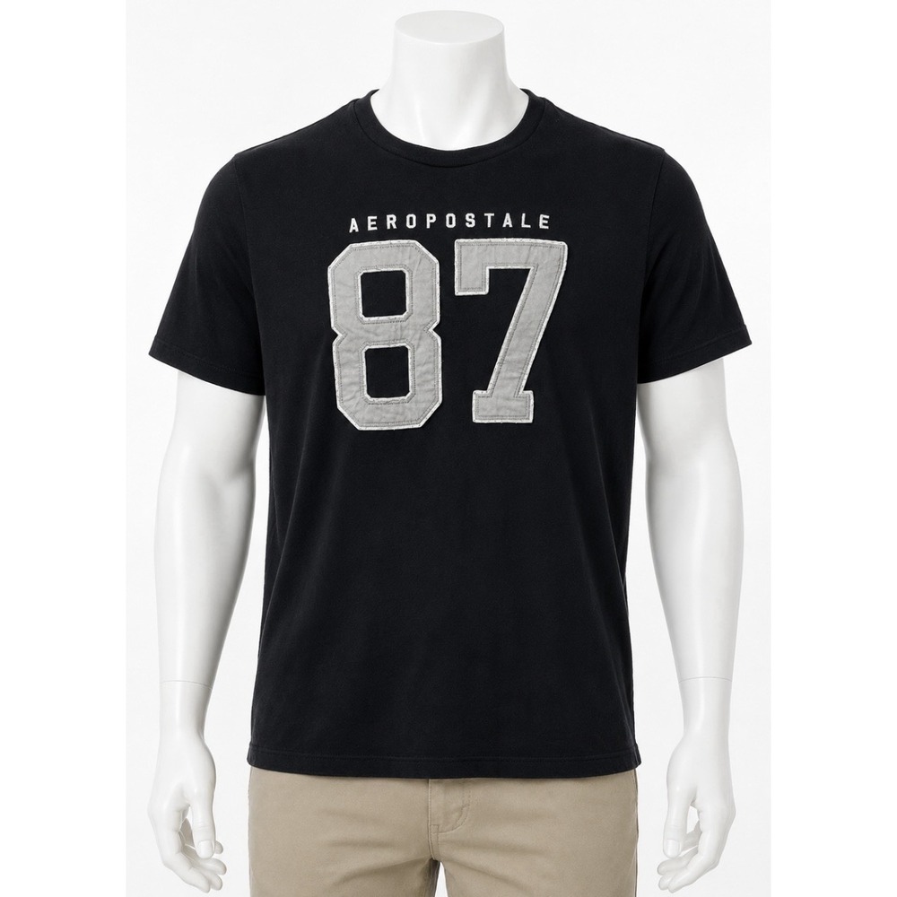 AEROPOSTALE Men's Distressed Large T Shirt Black Gray Short Sleeve Trendy Tee